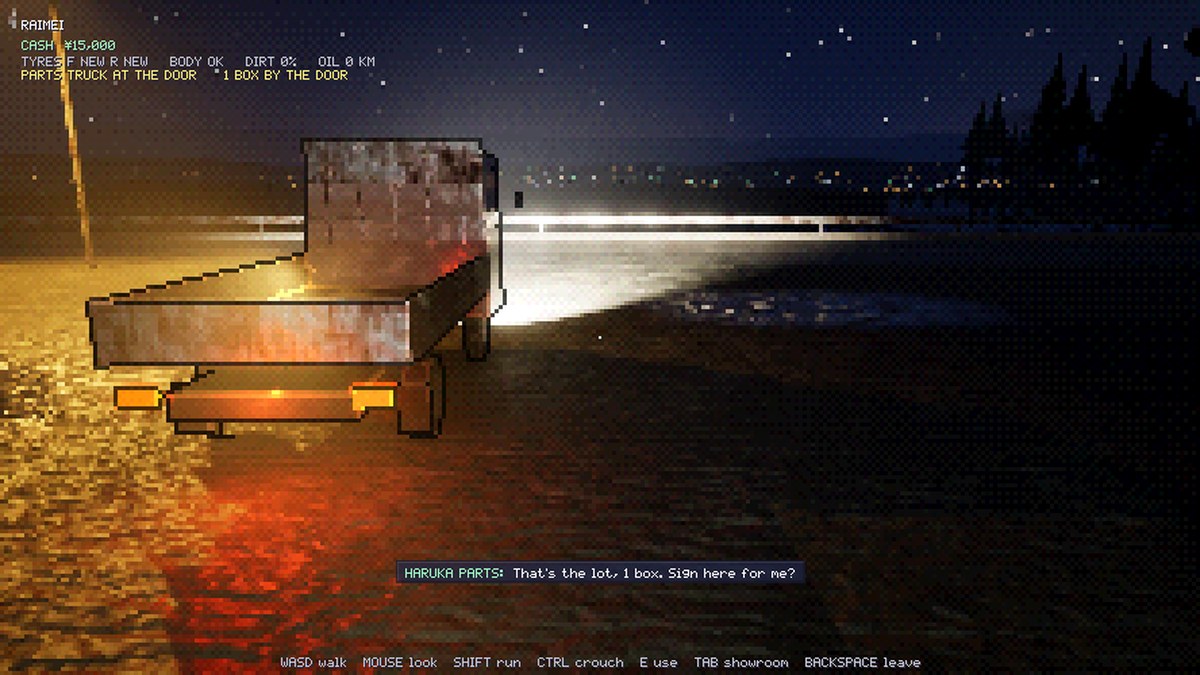 The parts truck at the door at night, the driver asking you to sign in a subtitle